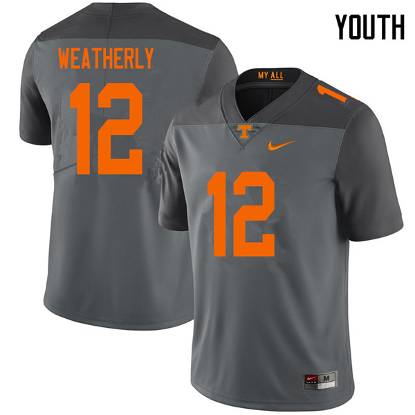 Youth #12 Zack Weatherly Tennessee Volunteers College Football Jerseys Sale-Gray